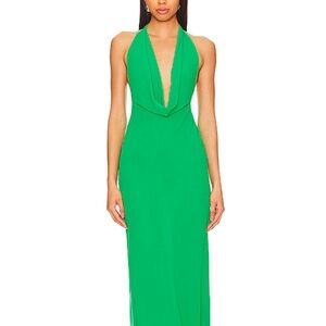 Green halter maxi dress